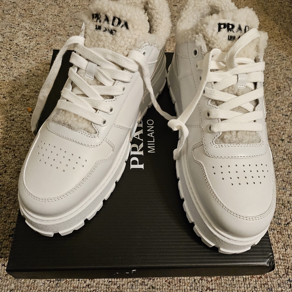 Leather and shearling sneakers